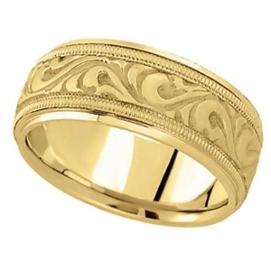 Antique Style Hand Made Wedding Band in 14k Yellow Gold 9.5mm - All
