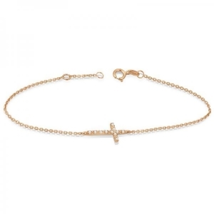 Diamond Accented Sideways Cross Bracelet in 14k Rose Gold 0.10cts - All