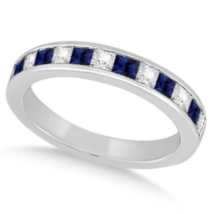 Channel Blue Sapphire and Diamond Wedding Ring 18k White Gold 0.70ct - All