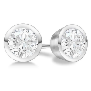 Round Diamond Stud Earrings Bezel Setting In 14K White Gold - All