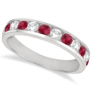 Channel-set Ruby and Diamond Ring Band 14k White Gold 1.20ctw - All