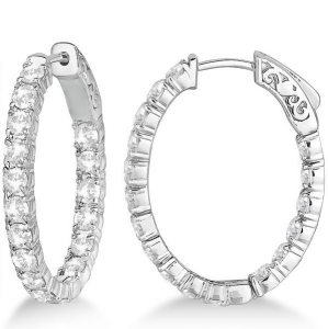 Oval-shaped Diamond Hoop Earrings 14k White Gold 3.57ct - All