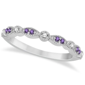 Marquise and Dot Amethyst Diamond Ring Band 14k White Gold 0.25ct - All