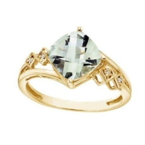 Cushion Cut Green Amethyst and Diamond Cocktail Ring 14k Yellow Gold 8mm - All