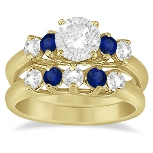 Five Stone Diamond and Sapphire Bridal Ring Set 14k Yellow Gold 1.10ct - All