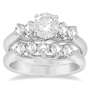 Five Stone Diamond Bridal Set Ring and Wedding Band Platinum 0.90ct - All