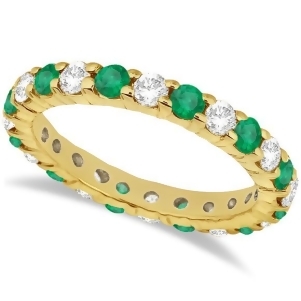 Eternity Diamond and Emerald Ring Band 14k Yellow Gold 2.35ct - All