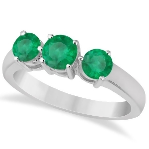 Three Stone Round Emerald Gemstone Ring in 14k White Gold 1.50ct - All