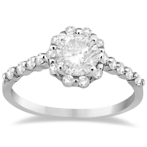 Halo Diamond Semi Eternity Engagement Ring 14K White Gold 0.36ct - All