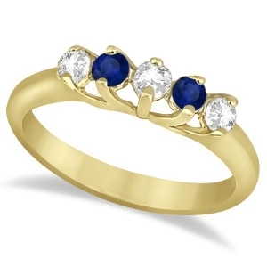 Five Stone Diamond and Sapphire Wedding Band 18kt Yellow Gold 0.60ct - All