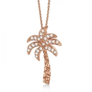 Palm Tree Shaped Diamond Pendant Necklace 14k Rose Gold 0.25ct - All