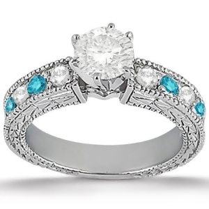 White and Blue Diamond Vintage Engagement Ring 14K White Gold 0.70ct - All