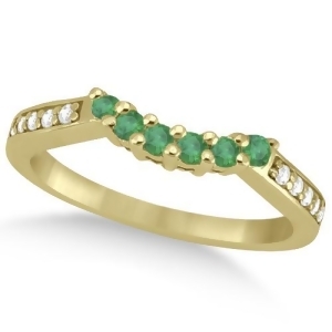 Floral Diamond and Emerald Wedding Ring 18k Yellow Gold 0.28ct - All