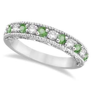 Diamond and Green Amethyst Filigree Design Ring 14k White Gold 0.60ct - All
