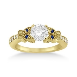 Butterfly Diamond and Sapphire Engagement Ring 14k Yellow Gold 0.20ct - All