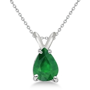Pear Cut Emerald Solitaire Pendant Necklace 14K White Gold 0.75ct - All