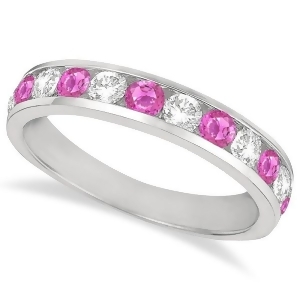 Channel-set Pink Sapphire and Diamond Ring Band 14k White Gold 1.20ct - All