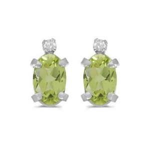 Oval Peridot and Diamond Studs Earrings 14k White Gold 1.12ct - All