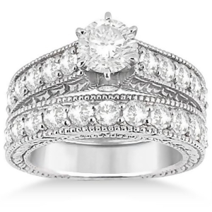 Antique Diamond Wedding and Engagement Ring Set 14k White Gold 2.15ct - All