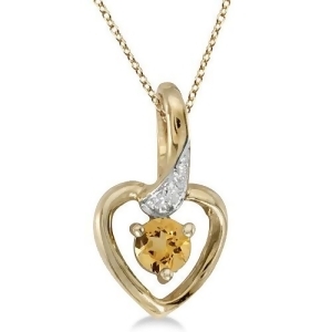 Round Citrine and Diamond Heart Pendant Necklace 14k Yellow Gold - All