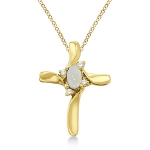 Opal and Diamond Cross Necklace Pendant 14k Yellow Gold - All