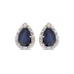 Pear Blue Sapphire and Diamond Stud Earrings 14k Yellow Gold 1.70ct - All