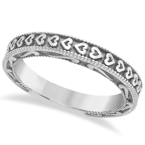 Carved Heart Wedding Ring Ladies Bridal Band Crafted in 14K White Gold - All