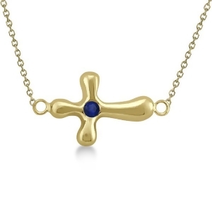 Rounded Sideways Blue Sapphire Cross Pendant 14k Yellow Gold 0.08ct - All