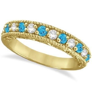 Blue Topaz and Diamond Band Filigree Ring Design 14k Yellow Gold 0.60ct - All