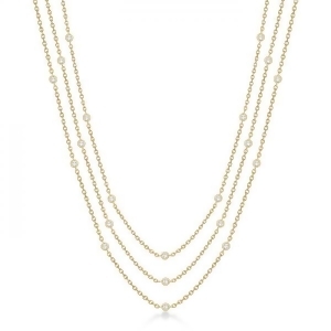 Three-strand Diamond Station Necklace in 14k Yellow Gold 3.01ct - All