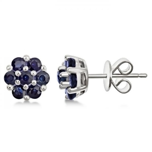 Flower Cluster Blue Sapphire Earrings Sterling Silver 1.26ct - All