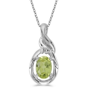 Oval Peridot and Diamond Pendant Necklace 14k White Gold 0.55ct - All