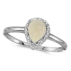 Pear Shape Opal and Diamond Cocktail Ring 14k White Gold - All