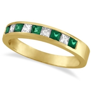 Princess-cut Diamond and Emerald Ring Band 14k Yellow Gold 0.73ct - All