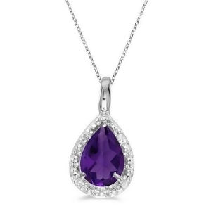 Pear Shaped Amethyst Pendant Necklace 14k White Gold 0.65ct - All