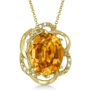 Citrine and Diamond Flower Shaped Pendant 14k Yellow Gold 2.45ct - All