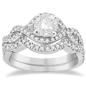 Diamond Infinity Halo Engagement Ring and Band Set 14K White Gold 0.60ct - All