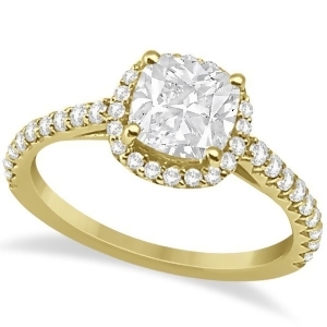 Halo Design Cushion Cut Diamond Engagement Ring 14K Yellow Gold 0.88ct - All