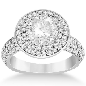 Pave Diamond Double Halo Engagement Ring 14k White Gold 1.09ct - All