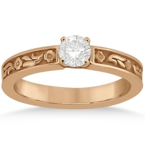 Hand-carved Flower Design Solitaire Engagement Ring in 14k Rose Gold - All