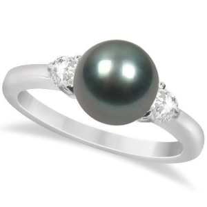 3 Stone Diamond and Black Akoya Cultured Pearl Ring 0.17ctw 8mm - All