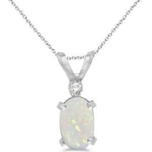 Oval Opal and Diamond Solitaire Pendant 14K White Gold 0.50ct - All