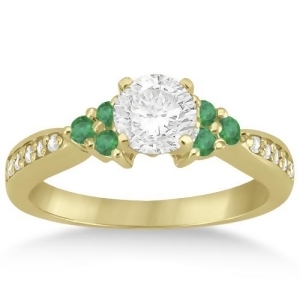 Floral Diamond and Emerald Engagement Ring 14k Yellow Gold 0.28ct - All