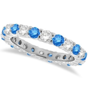 Fancy Blue and White Diamond Eternity Ring Band 14k White Gold 1.07ct - All