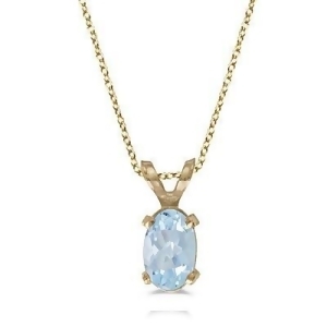Oval Aquamarine Solitaire Pendant Necklace in 14K Yellow Gold 0.40ct - All