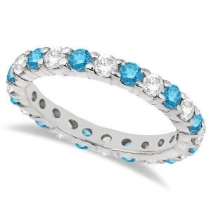 Fancy Blue and White Diamond Eternity Ring Band 14k White Gold 2.00ct - All