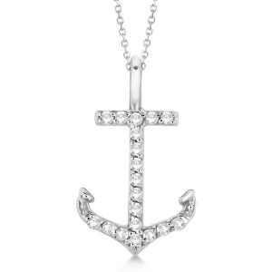 Anchor Diamond Pendant Necklace 14K White Gold 0.10ct - All