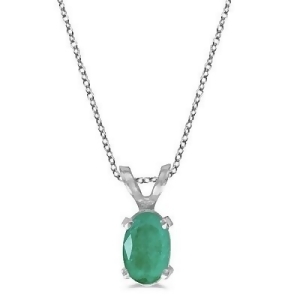 Oval Emerald Solitaire Pendant Necklace in 14K White Gold 0.45ct - All