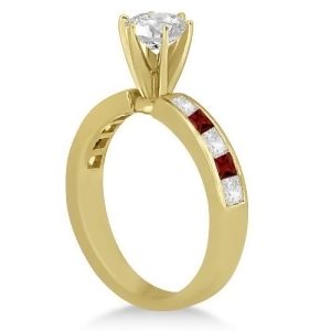 Channel Garnet and Diamond Engagement Ring 14k Yellow Gold 0.60ct - All