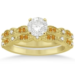 Marquise and Dot Citrine and Diamond Bridal Set 14k Yellow Gold 0.49ct - All